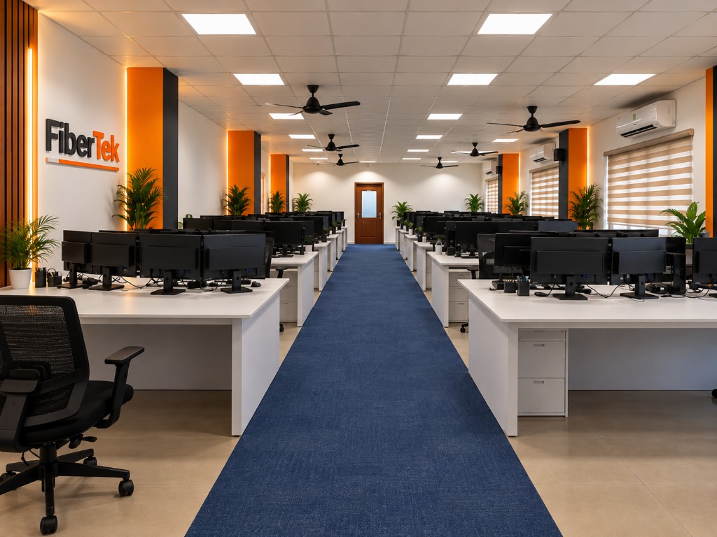 The FiberTek design office, with rows of workstations along a central aisle.